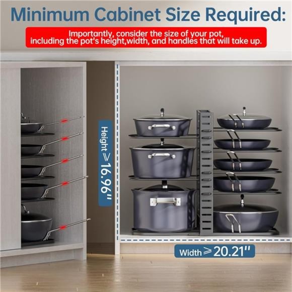 Pots and Pans Organizer: Under Cabinet, Adjustable 8-Tier Pot Organizers - Picture 3 of 8